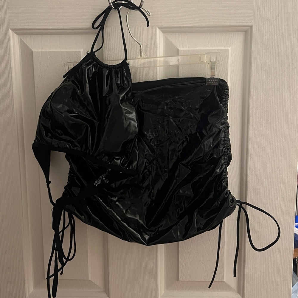Dolls Kill Black Vinyl Ruched Two-Piece Set